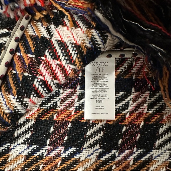 CAbi Regency Coat Plaid Fringe Hem Long Coat Size XS Wool Blend Tweed - Picture 10 of 15